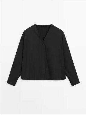 Massimo Dutti Cotton Poplin V-neck Blouse Shirt